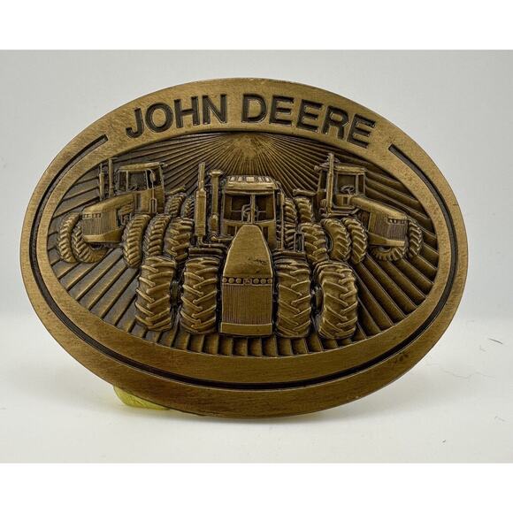 JOHN DEERE Tractor Belt Buckle Brass 1981 8050 Series 4WD Tractors Farm Ag - Picture 1 of 7